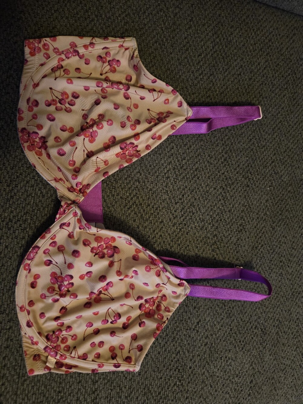 Victoria's Secret Cherry-Print Pink Bra with Purple Straps